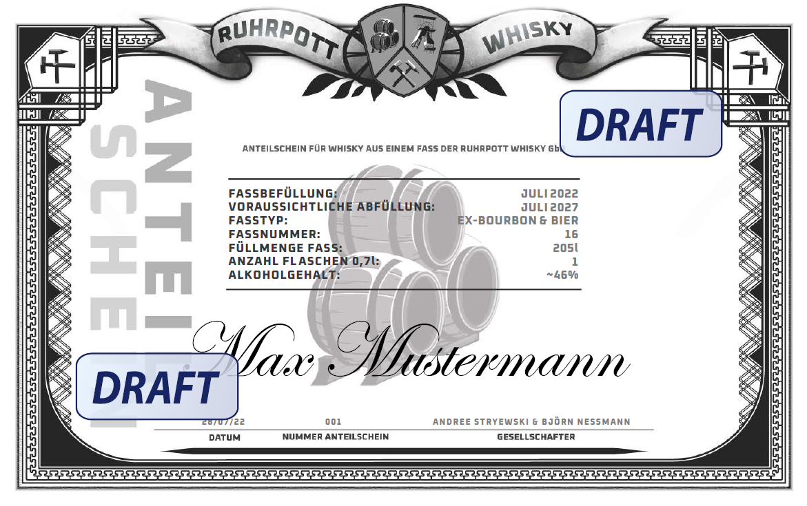 Anteilschein 0,7l 'Schacht IV' in Fassstärke (ca. 60%)